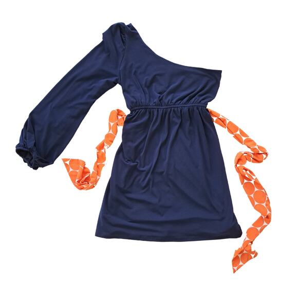Judith March One-Shoulder Mini Dress Navy Blue & Orange Large (runs small) - Picture 7 of 7